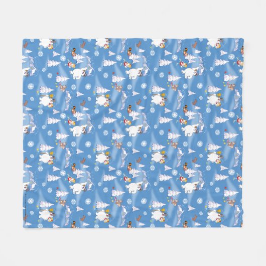 霜の降りた雪だるま™ |カレン霜の降りた冬のおもしろい フリースブランケット (正面(横))