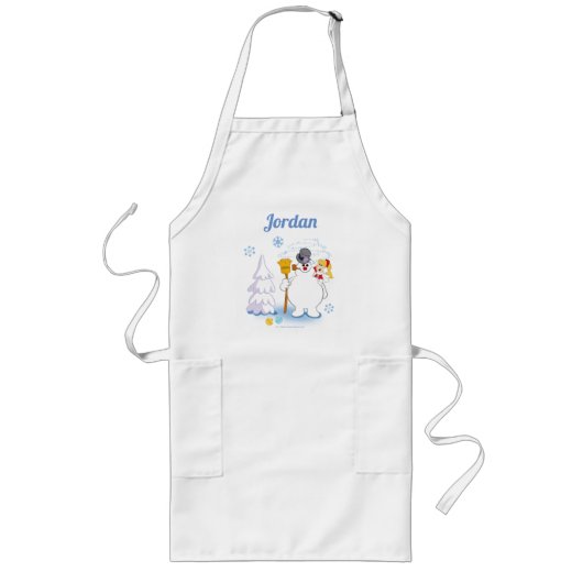 霜の降りた雪だるま™ |カレン霜の降りた冬のおもしろい ロングエプロン (正面)