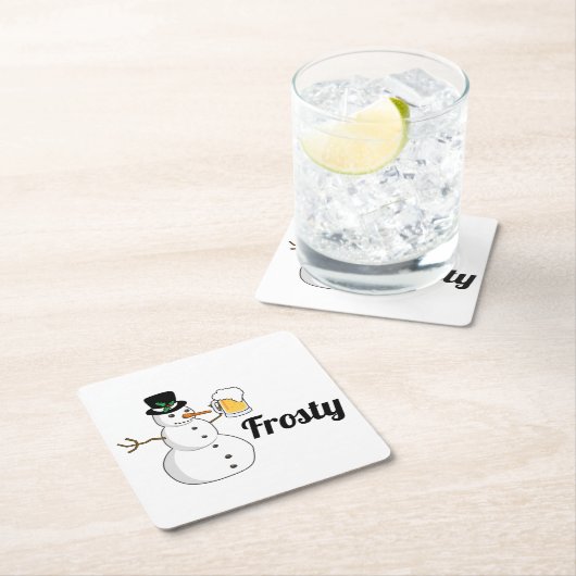 霜の降りた雪だるま スクエアペーパーコースター (インサイチュ)