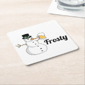 霜の降りた雪だるま スクエアペーパーコースター (アングル)