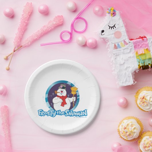 霜の降りた雪だるま™ |魔法の霜の降りたポートレート ペーパープレート (パーティー)