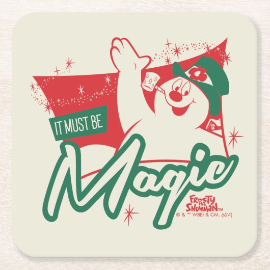 霜の降りた雪だるま-魔法 スクエアペーパーコースター (正面)