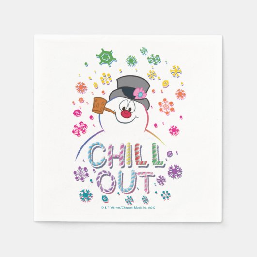 霜の降りた雪だるま™ | "Chill Out"レインボーカラー スタンダードカクテルナプキン (正面)