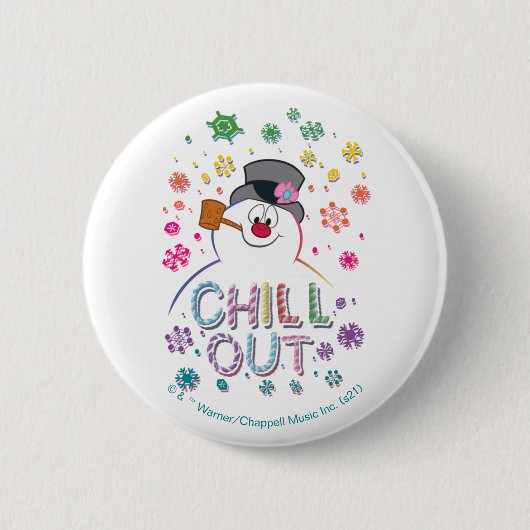 霜の降りた雪だるま™ | "Chill Out"レインボーカラー 缶バッジ (正面)
