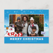 霜の降りた雪だるま | Merry Christmas Family Photo シーズンポストカード (正面)