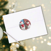 霜の降りた&サンタ雪だるまクリスマスラウンドスティッカー ラウンドシール