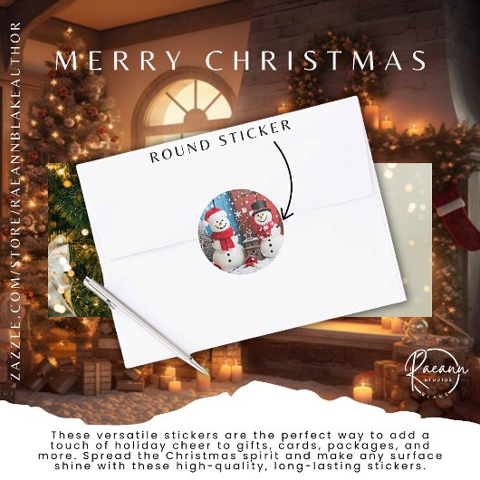 霜の降りた&サンタ雪だるまクリスマスラウンドスティッカー ラウンドシール