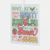 霜の降りた、ルドルフ、サンタとイエス ガラスオーナメント (正面左)