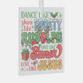 霜の降りた、ルドルフ、サンタとイエス ガラスオーナメント (正面右)