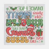 霜の降りた、ルドルフ、サンタとイエス ガラスオーナメント (裏面)