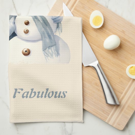 霜の降りた&素晴らしい可愛い女の子雪だるまクリスマス キッチンタオル (四つ折り)