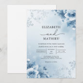 霜の降りたAzureフローラ結婚開花 招待状 (正面/裏面)