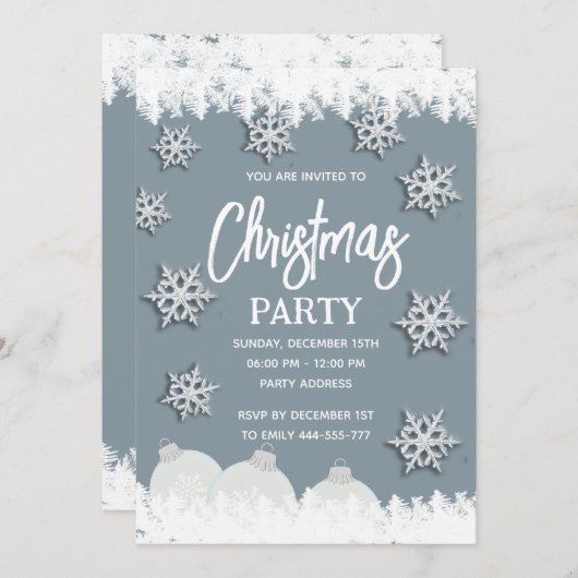 霜の雪片企業のクリスマスパーティー 招待状 (正面/裏面)