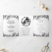 霜素朴の松葉の木の葉の冬の結婚式 三つ折り招待状 (内部)