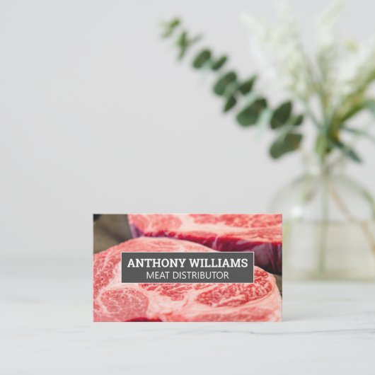 霜降りのステーキを切る 名刺 (スタンド正面)