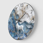 霜降りのトナカイのクリスマスシーン ラージ壁時計 (傾斜)