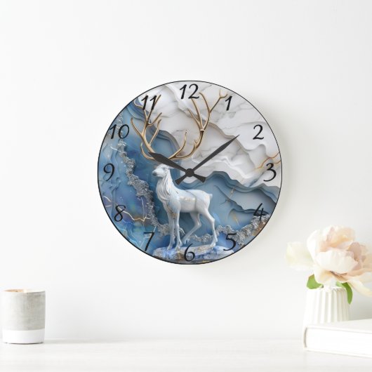 霜降りのトナカイのクリスマスシーン ラージ壁時計 (ホーム)