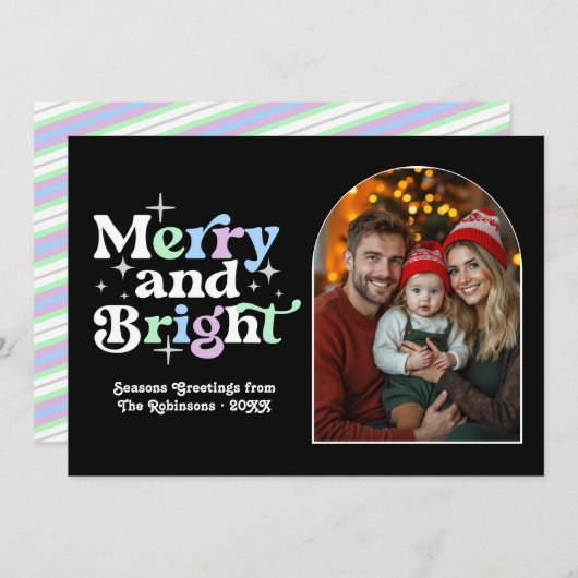 霜降りの冬のモダンなレトロクリスマス家族写真 シーズンカード (正面/裏面)