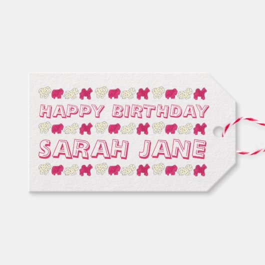 霜降りサーカス動物クッキーピンクホワイト散水器 ギフトタグ (正面(横))