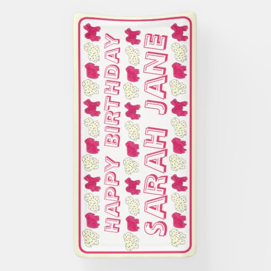 霜降りサーカス動物クッキーピンクホワイト散水器 横断幕 (縦)