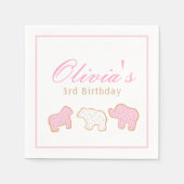 霜降りサーカス動物クッキー誕生日パーティーデコール スタンダードカクテルナプキン (正面)