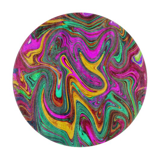 霜降りホットピンクと海泡グリーン抽象芸術アート カッティングボード (正面)