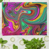 霜降りホットピンクと海泡グリーン抽象芸術アート キッチンタオル (折り畳み)