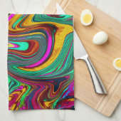 霜降りホットピンクと海泡グリーン抽象芸術アート キッチンタオル (四つ折り)