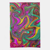 霜降りホットピンクと海泡グリーン抽象芸術アート キッチンタオル (縦)