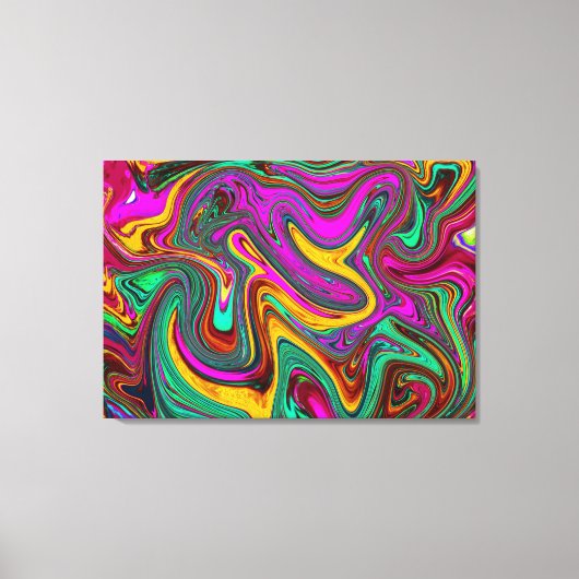 霜降りホットピンクと海泡グリーン抽象芸術アート キャンバスプリント (正面)