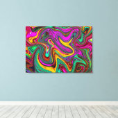 霜降りホットピンクと海泡グリーン抽象芸術アート キャンバスプリント (インサイチュ (ウッドフロア))