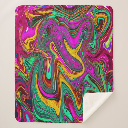 霜降りホットピンクと海泡グリーン抽象芸術アート シェルパブランケット (正面)