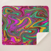 霜降りホットピンクと海泡グリーン抽象芸術アート シェルパブランケット (正面(横))