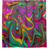 霜降りホットピンクと海泡グリーン抽象芸術アート シャワーカーテン (正面)