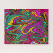 霜降りホットピンクと海泡グリーン抽象芸術アート ジグソーパズル (横)