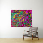 霜降りホットピンクと海泡グリーン抽象芸術アート タペストリー (インサイチュ(横))