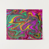 霜降りホットピンクと海泡グリーン抽象芸術アート タペストリー (正面(横))