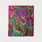 霜降りホットピンクと海泡グリーン抽象芸術アート タペストリー (正面)