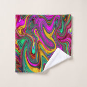 霜降りホットピンクと海泡グリーン抽象芸術アート バスタオルセット (ウォッシュタオル)