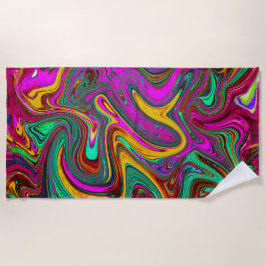 霜降りホットピンクと海泡グリーン抽象芸術アート ビーチタオル