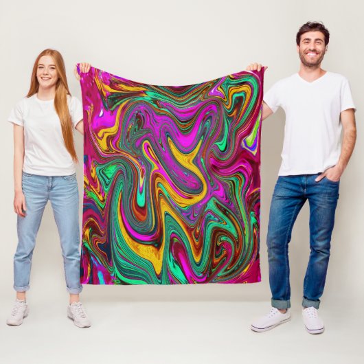 霜降りホットピンクと海泡グリーン抽象芸術アート フリースブランケット (インサイチュ)