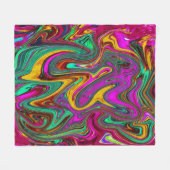 霜降りホットピンクと海泡グリーン抽象芸術アート フリースブランケット (正面(横))