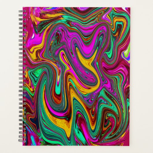 霜降りホットピンクと海泡グリーン抽象芸術アート プランナー手帳 (正面)