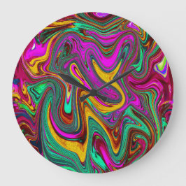 霜降りホットピンクと海泡グリーン抽象芸術アート ラージ壁時計