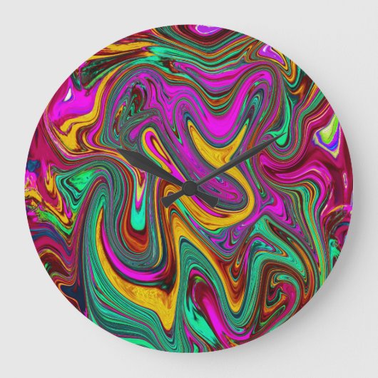 霜降りホットピンクと海泡グリーン抽象芸術アート ラージ壁時計 (正面)