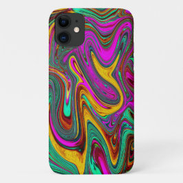 霜降りホットピンクと海泡グリーン抽象芸術アート iPhone 11 ケース