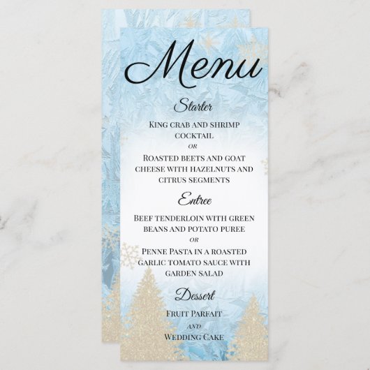 霜降り冬テーマアイボリーグリッター雪片 メニュー (正面/裏面)