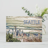 霧および雨のシアトルワシントン州のスカイライン 招待状 (スタンド正面)