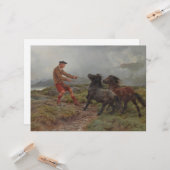 霧がかったスコットランドの風景の中の2つのシェトランドのポニー カード (正面/裏面インサイチュ)