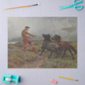 霧がかったスコットランドの風景の中の2つのシェトランドのポニー 薄葉紙 (クラフト)